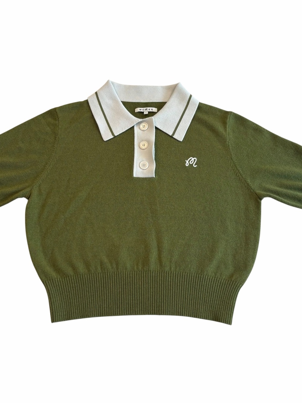 Womens Olive Green Knit Polo Sweater by Woven
